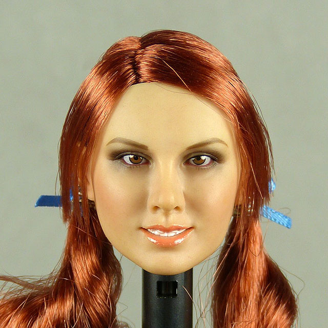 Flirty Girl 1/6 Scale Female Caucasian Head Sculpt (Suntan) With Rooted Red Pig Tails Hair